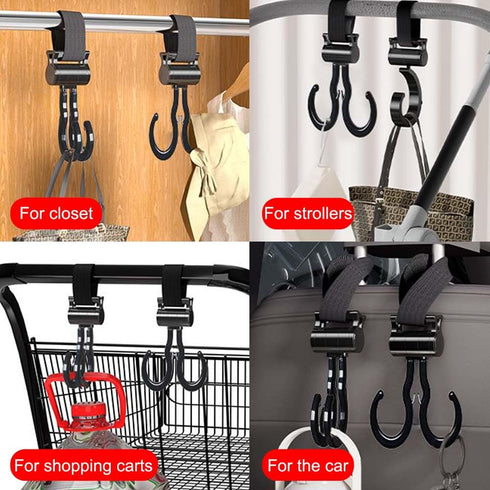 (Black,8 Pack) Baby Stroller Hooks Clips,Multipurpose Strolller Straps for Hanging Diaper Bags,Purse,Stroller