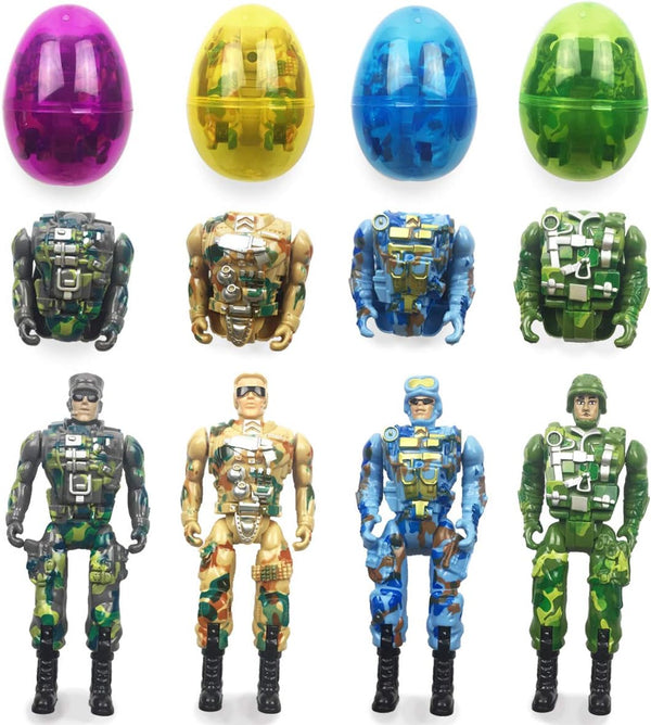 4 Pack Jumbo Soldier Deformation Easter Eggs - Toys Inside for Kids, Boys, Girls Easter Gifts, Basket Stuffers