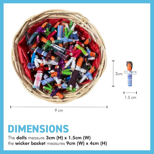 Thorness 72 Basket of Guatemalan Handmade Mini Worry Dolls for Girls and Boys - Anxiety Dolls