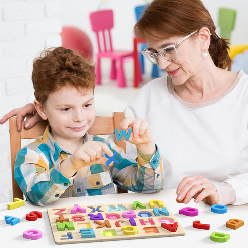 Zeoddler Alphabet Puzzles, Wooden Puzzles for Toddlers, ABC Shape Puzzles for Kids, Preschool Learning Activities, Gift