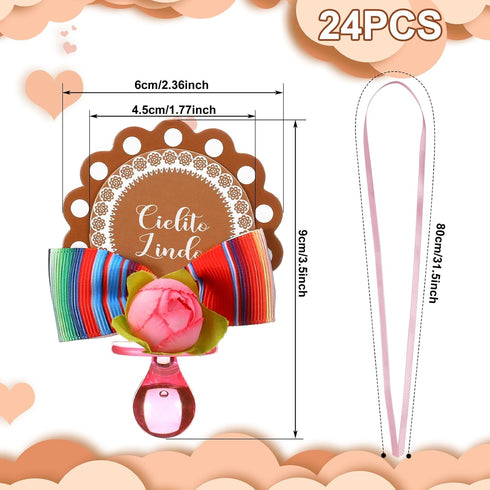 Landical 24 Pcs Cielito Lindo Party Pacifiers Necklaces Mexican Baby Shower Pacifiers Decorations Acrylic Pacifier