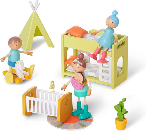 Set 7 3 Giant bean Wooden Family Dolls of for Dollhouse, Dollhouse People Miniature Dollhouse Accessories Toy for Boys