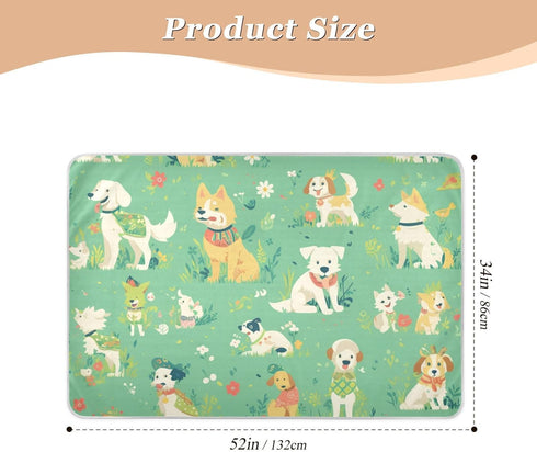 miaozhen 52" 34" Cartoon Dog Mint Green Changing Pad Covers Water Resistant Bed Wetting Sheet Slip-Resistant Diaper