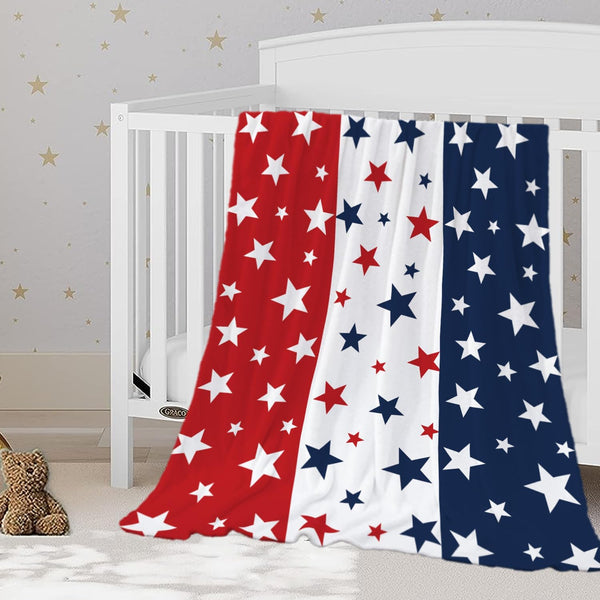YeeJu Patriotic Throw Blanket for Baby, 4th of July Memorial Day Soft Fleece Blanket, Red White Blue Star, 30x40