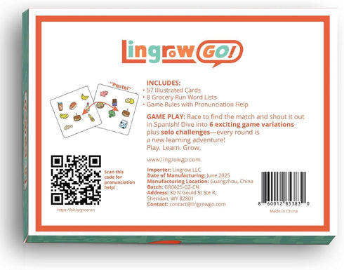 Lingrow Go! 57 9 Spanish Games for Kids Bilingual Card Game | Learn Food & Drink Words | Ways to Play with Audio |