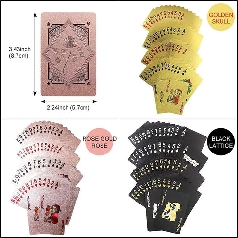 3 Decks Waterproof Playing Cards - Plastic Poker Cards in Cool Black Rose Gold, Unique Luxury Design
