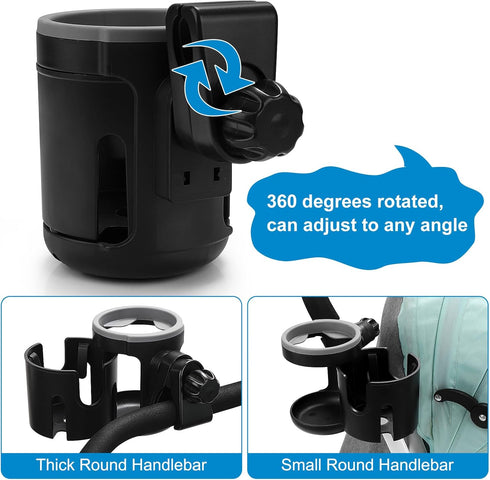 Accmor Universal Cup Holder - Stroller and Bike Cup Holder, 360° Rotatable Large Caliber Design for Stroller