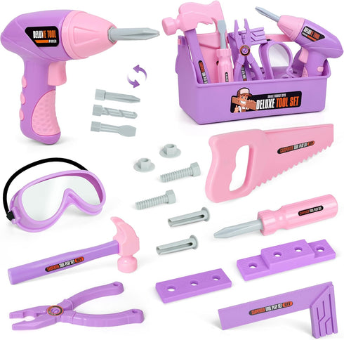 Kids Tool Set - Tool Box & Electronic Toy Drill, Pretend Play