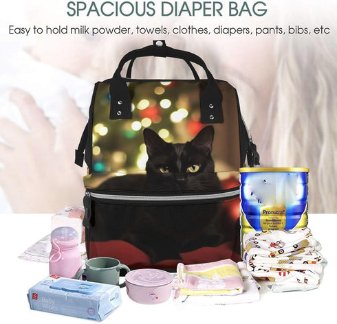 FHEDVBN Backpack Mummy Backpacks Daypack Christmas Black Cat Diaper Bag for Women Multifunction Waterproof for Mom Dad