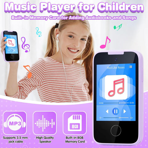 Kids Phone Toys for 3-8 Year Old Girls - Touchscreen Toddler Phone with Camera, MP3 Player, Games, Habit Tracker