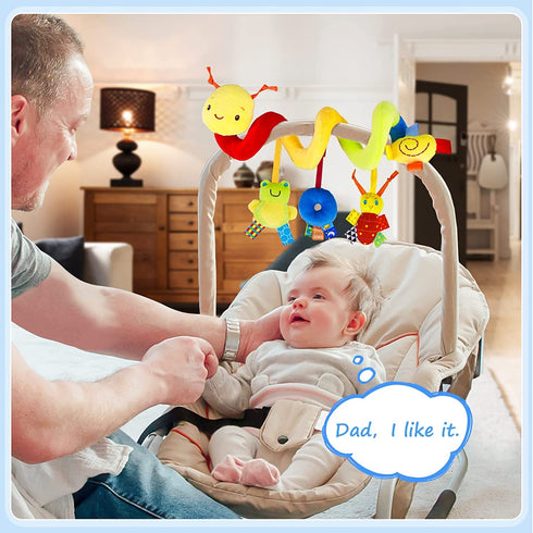Baby Crib Hanging Rattles Toys, Cartoon Insect Spiral Hanging Toy with Rattle Bell for Infants