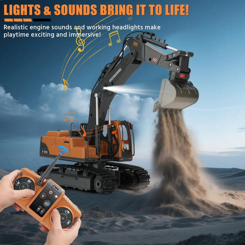 Dogern 3-12, 3-IN-1 2.4GHz 14 680Rotating, 2400mAh RC Excavator Toy for Boys Bucket/Claw/Drill, Channel Construction