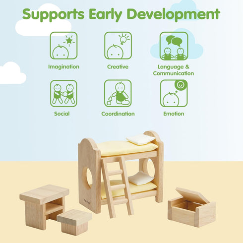 Set PlanToys Wooden Childrens Room Classic for Montessori Small World Play | Creative Role Play and Social Interaction