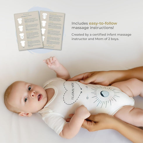 KAHLMI Massage Me! Onesie for Baby Massage, Constipation, Gas Relief, Colic Calm & Baby Sleep Aid, Onesie for Newborn