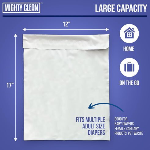 30 Mighty Clean Extra Large Adult Diaper Disposable Bags - Bags | Leak-Proof, Odor Sealing, Tear Resistant | Discreet