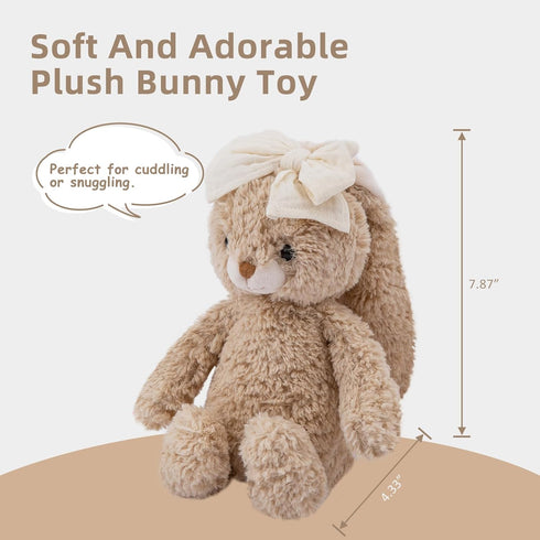 8'' Bunny Stuffed Animal Soft Rabbit Cuddly Toy Long - Eared Brown Plush Bunny with Cream Bow Plush Toys for Babies