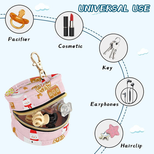 Christmas Ginger Cookies Round Pacifier Storage Case with Zipper, Portable Pacifier Case for Travel, Diaper Bag