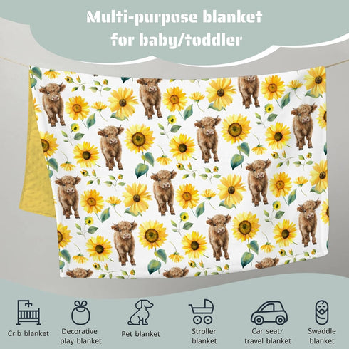 30 40 HawSkgFub Highland Cow Sunflower Mink Baby Blankets Dotted Backing Girls Shower Gift, Western Cowgirl Floral