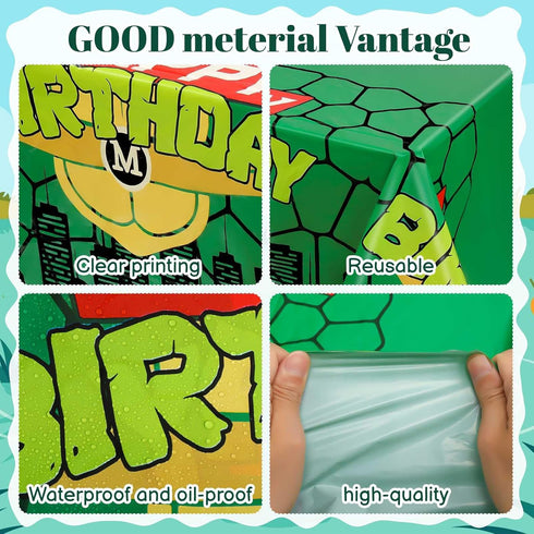 54x108in Turtle Party Tablecloth, Cartoon Turtle Theme Disposable Waterproof Table Cover for Birthday Decorations