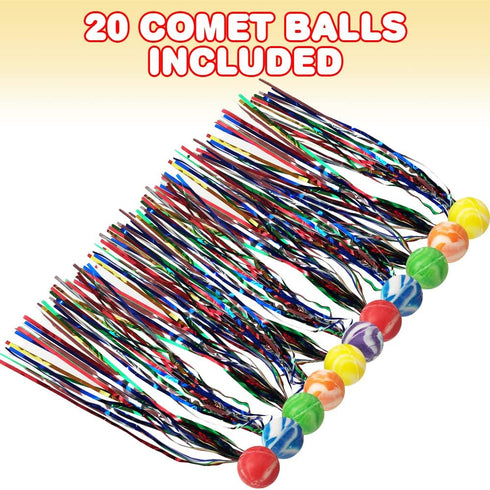 ArtCreativity Comet Balls, Bulk Set of 20 Bouncy Super Balls with Colorful Streamers, Birthday Party Favors for Kids