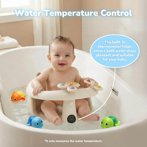 SEKI 6 Baby Bath Seat For Babies Months & Up With Built-in Thermometer, Strong Suction Cups & Interactive Toys