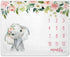 Floral Elephant Baby Monthly Milestone Blanket, Soft Fleece Jungle Elephant Girl's Blanket, Includes Marker (White,