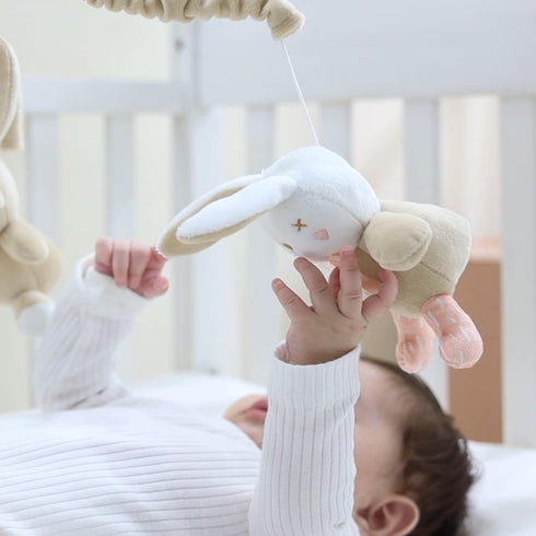 12 Musical Crib Mobile with Lullabies, Rotating Arm and Detachable Plush Toys, Unisex Clip On Mobile for Standard