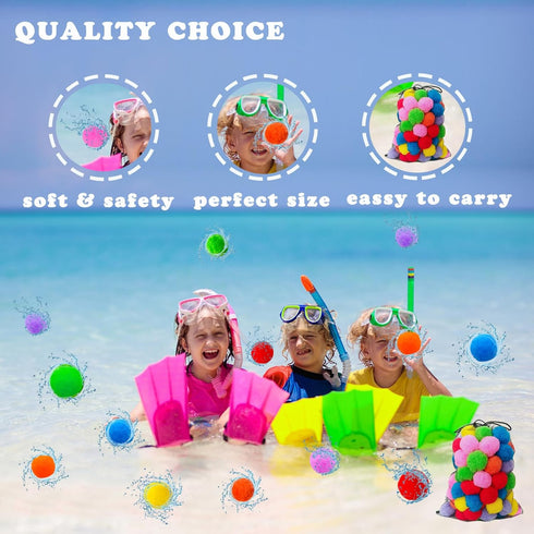 100Pcs Soft Reusable Water Splash Balls, 2.4 Inch Soaker Ball Toys for Kids, Beach Pool Games with 1 Mesh Bag