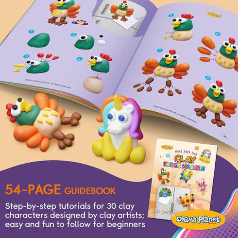 30 12 Drama Planet Make Your Own Clay Fridge Magnets Kit, Air-Dry Clay Crafts for Kids, Includes Instruction Book