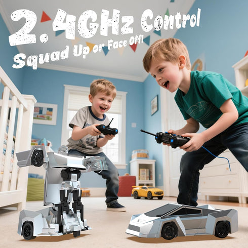 2.4GHz 2-in-1 60-Min 360Rotation, JOI MEW Cyber Remote Control Car for Kids, Transform RC Truck Robot Toy W/ Design