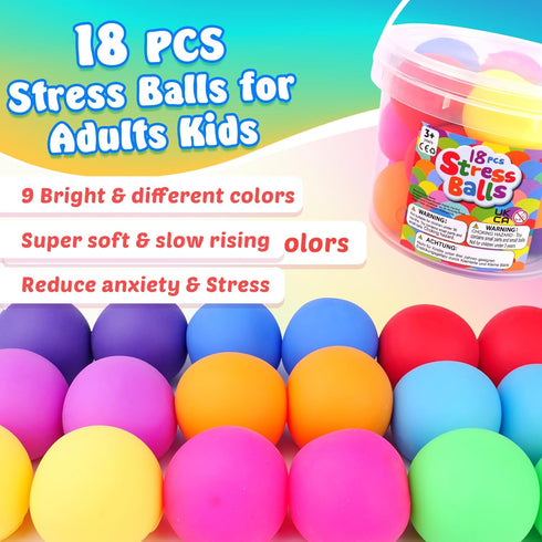 18 Pack 3-12 Squishy Stress Balls for Kids Adults: Stretchy Fidget Ball for Nervousness Stress Relief, Hand Therapy
