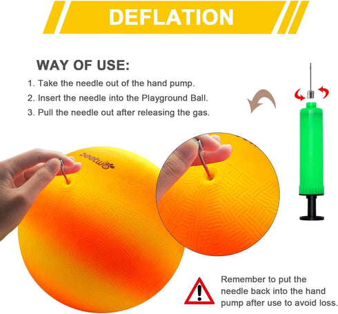 Four Square Balls, 8.5 Inch Playground Ball for Kids, Outdoor Dodgeball Kickball Handball Game with Hand Pump