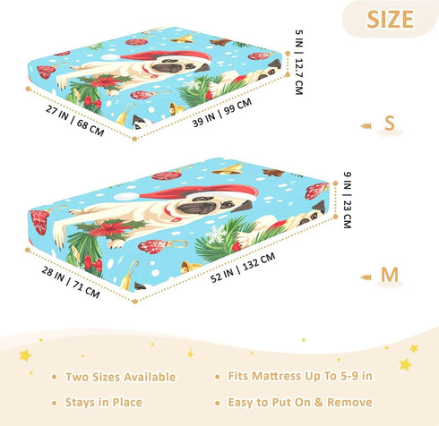 Bseiialft 52 28 Christmas Pugs Blue Crib Sheets for Boys Girls Soft and Breathable Cotton Baby Sheets for Standard Crib