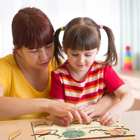 Kathfly 2 Pieces Leaf Wooden Jigsaw Puzzles Montessori Toy for Early Educational Learning Gift