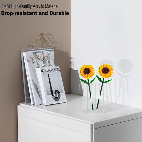 Beautyflier Vase Holder for Lego Flowers, Clear Flower Vase Compatible with Lego Flower Building Block Kit, Acrylic Display Stand for Lego Roses, Sunflower, Gift for Lego Flower Lovers (Holder Only)
