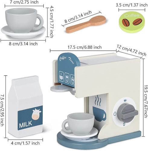 medoga Sets Play Kitchen Accessories Kids Wooden Coffee Maker Toy Espresso Machine Toddler Toy Kitchen for Girls