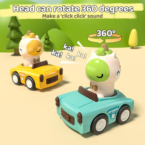 1-3, 6-9-12-18 Set, 1st 1-2 Press to Go Friction Inertia Car, Animal Toddler Toy Cars Infant Month Play Figure Vehicle