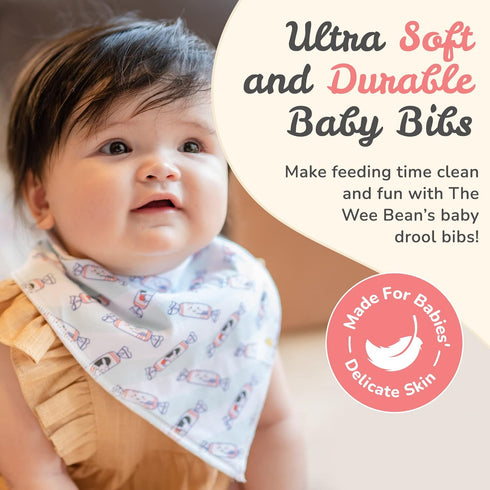 The Wee Bean Organic Cotton Bandana Bibs 2pcs Set, Baby Bandana Drool Bibs for Boys Girls Unisex, Teething and Drooling