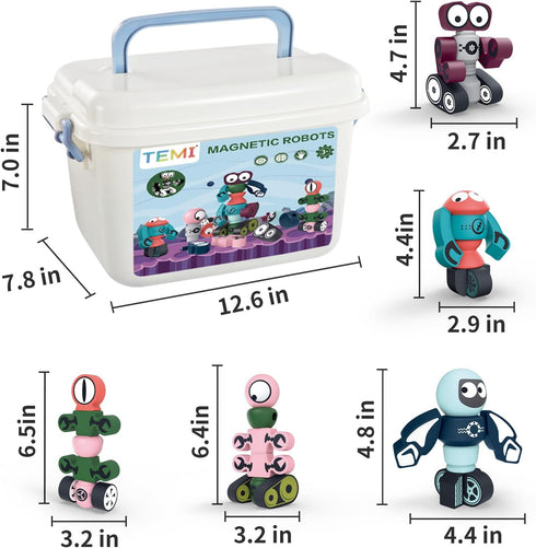 TEMI Magnets Robot Toy for Boys Ages 3-7, Transforming Magnetic Building Blocks for Learning and Fun