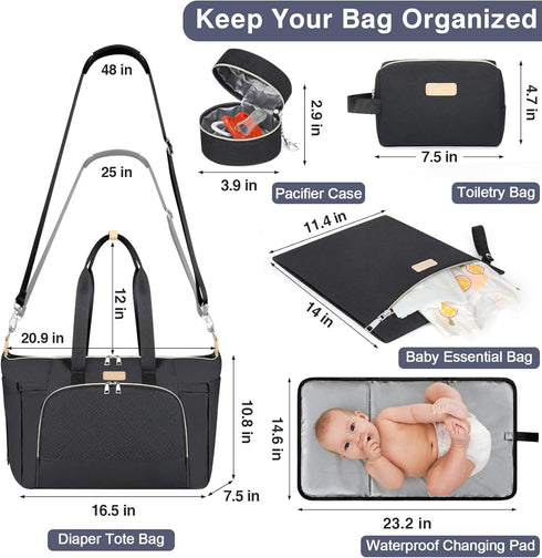 Mommy ITIEZY Diaper Bag Tote for Baby - Large Bag with Portable Changing Pad Pacifier Case, Hospital Bags Travel Baby