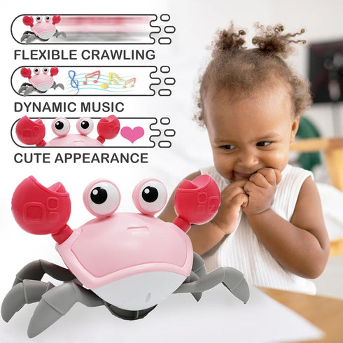 Pbooo Crawling Crab Baby Toy, Interactive Walking Dancing Musical Toy for Babies, Ideal for Tummy Time and Crawling
