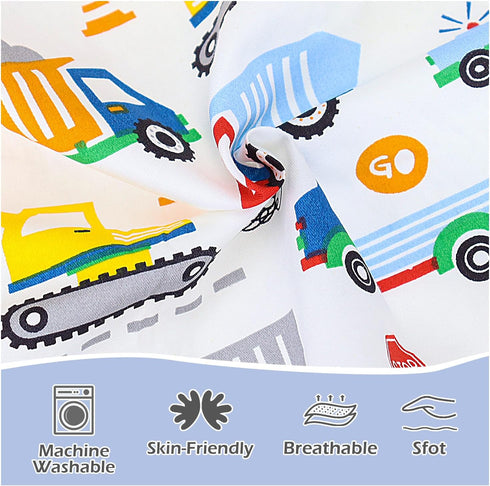 2 Pack Crib Sheets 52in x 28in | 100% Soft Breathable Cotton for Standard Crib and Toddler Mattresses, Truck/Dinosaur