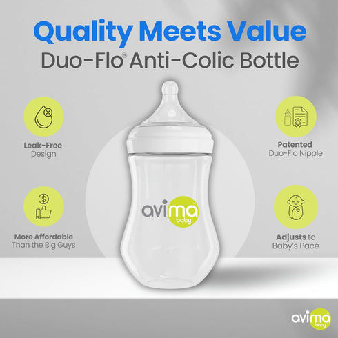 12 Set. Set 4 oz 9 oz Avima Baby Wide Neck Bottle Starter Kit Piece Anti Colic Feeding w/ & Baby Bottles, Slow & Medium