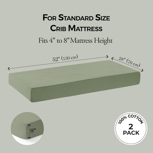 100% 2 Pack, 28x52 Dreamology Crib Sheets Cotton, Cotton Fitted Crib Sheet, Standard Crib Sheet, Cotton Crib Sheets