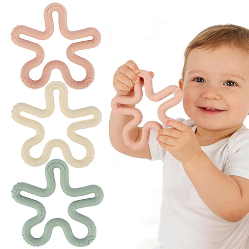 Store Fu 3 Pack Coral Flower Ring Teether Baby Teething Toys Silicone Teether