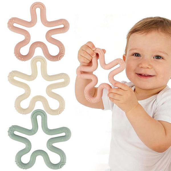 Store Fu 3 Pack Coral Flower Ring Teether Baby Teething Toys Silicone Teether