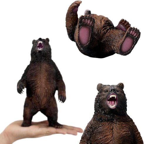 Gemini&Genius Large Brown Bear Toy for Kids, Lifelike Grizzly Safari Animal Figurine, Wildlife Action Figure