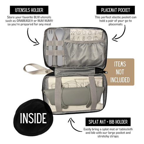 THEO'S Baby Led Weaning Supplies Clutch - Fits Mealtime Essentials and Includes Utensils Loops, Wet-Bag for Baby Wipes