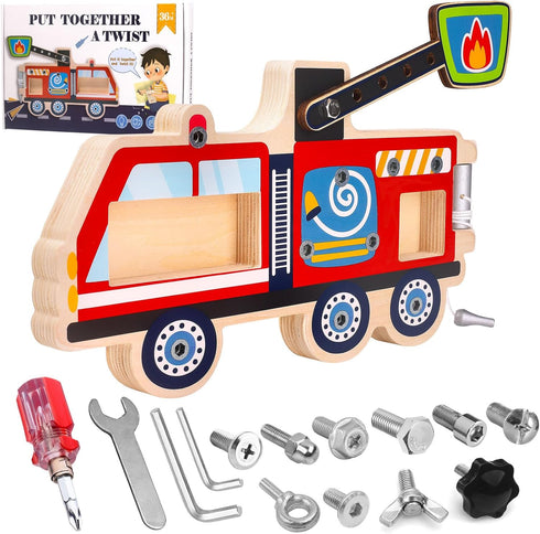 Montessori Screwdriver Busy Board Fire Truck Wooden STEM Fine Motor Skills Sensory