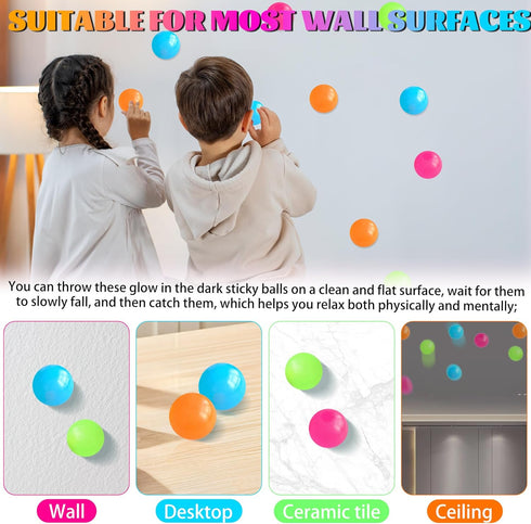 TXP 12Pcs Glow in The Dark Sticky Balls Toys, Upgraded Glowing Sensory Balls Stick to The Ceiling, Stress Balls